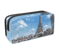 VAPOKF Astuccio portapenne per studenti con cerniera, per ragazzi e ragazze, materiale scolastico e ufficio, blu cielo blu Torre Parigi Senna fiume