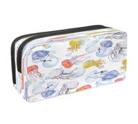 VAPOKF Astuccio portapenne per studenti con cerniera, per ragazzi e ragazze, materiale scolastico e ufficio, motivo: polipo, medusa, cavalluccio marino, granchio, animali marini, Meduse colorate e