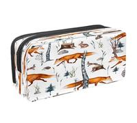 VAPOKF Astuccio portapenne per studenti con cerniera, per ragazzi e ragazze, materiale scolastico e ufficio, animali dello zoo a forma di linea, Acquerello Foresta Animali Volpe Riccio Lepre Gufo