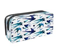 VAPOKF Astuccio portapenne per studenti con cerniera, per ragazzi e ragazze, materiale scolastico e ufficio, foglie di rose acquerellabili, Rondini e piume ad acquerello, 2.3x8.2x3.9in/6x21x10cm,