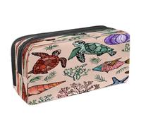 VAPOKF Astuccio portapenne per studenti con cerniera, per ragazzi e ragazze, materiale scolastico e ufficio, bussola nautica, ancora rosa vento, Pesce Tartaruga Oceano Stella Marina e,