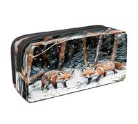 VAPOKF Astuccio portapenne per studenti con cerniera, per ragazzi e ragazze, materiale scolastico e ufficio, due volpi su neve albero foresta, Multi, 2.3x8.2x3.9in/6x21x10cm, Astuccio