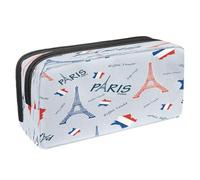 VAPOKF Astuccio portapenne per studenti con cerniera, per ragazzi e ragazze, materiale scolastico e ufficio, motivo Francia Parigi, torta al caffè e muffin, Mappa della Francia e Torre,