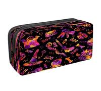 VAPOKF Astuccio portapenne per studenti con cerniera, per ragazzi e ragazze, materiale scolastico e ufficio, pipistrelli e stelle di Halloween luminosi, Halloween Ghost Witch Hat Monster Pumpkin,