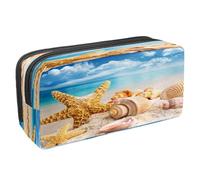 VAPOKF Astuccio portapenne per studenti con cerniera, per ragazzi e ragazze, materiale scolastico e ufficio, pianeti, luna, stelle, cielo notturno, Stelle marine conchiglie sulla spiaggia