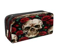 VAPOKF Astuccio portapenne per studenti con cerniera, per ragazzi e ragazze, materiale scolastico e ufficio, teschio morto con fiore rosso e rosa, Multi, 2.3x8.2x3.9in/6x21x10cm, Astuccio