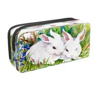 VAPOKF Astuccio portapenne per studenti con cerniera, per ragazzi e ragazze, materiale scolastico e ufficio, motivo koala grigio acquerello, Due conigli in erba, 2.3x8.2x3.9in/6x21x10cm, Astuccio