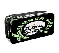 VAPOKF Astuccio portapenne per studenti con cerniera, per ragazzi e ragazze, materiale scolastico e ufficio, scheletro con mano che tiene un teschio morde una rosa rossa, Teschio di palma a tema