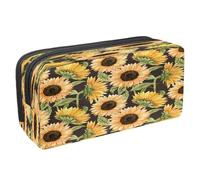 VAPOKF Astuccio portapenne per studenti con cerniera, per ragazzi e ragazze, materiale scolastico e ufficio, girasole, margherita e farfalla su sfondo in legno, Girasoli ad acquerello,