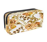 VAPOKF Astuccio portapenne per studenti con cerniera, per ragazzi e ragazze, materiale scolastico e ufficio, Torre Eiffel di Parigi, bicicletta, giornale, Catena Dorata Stampa Rosa e Leopardo,