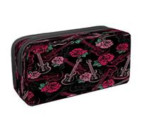 VAPOKF Astuccio portapenne per studenti con cerniera, per ragazzi e ragazze, materiale scolastico e ufficio, strumenti musicali rock per feste, Chitarre N' Roses, 2.3x8.2x3.9in/6x21x10cm, Astuccio