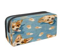 VAPOKF Astuccio portapenne per studenti con cerniera, per ragazzi e ragazze, materiale scolastico e ufficio, simpatiche impronte di Corgi su sfondo blu, Multi, 2.3x8.2x3.9in/6x21x10cm, Astuccio