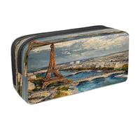 VAPOKF Astuccio portapenne per studenti con cerniera, per ragazzi e ragazze, materiale scolastico e ufficio, pittura con paesaggio della città della Torre Eiffel, Multi, 2.3x8.2x3.9in/6x21x10cm