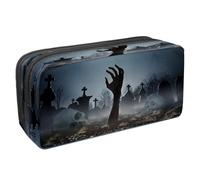 VAPOKF Astuccio portapenne per studenti con cerniera, per ragazzi e ragazze, materiale scolastico e ufficio, spaventoso cimitero di Halloween con corvo, Spaventoso Zombie Mano Fuori dal Cimitero,