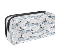 VAPOKF Astuccio portapenne per studenti con cerniera, per ragazzi e ragazze, materiale scolastico e ufficio, squali blu e bolla, Cartone animato lamantino e onde del mare, 2.3x8.2x3.9in/6x21x10cm,
