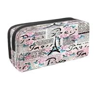 VAPOKF Astuccio portapenne per studenti con cerniera, per ragazzi e ragazze, materiale scolastico e ufficio, Parigi e Torre Eiffel su sfondo nero, Giornale Parigi Con Rose, 2.3x8.2x3.9in/6x21x10cm,