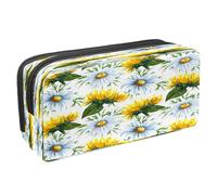 VAPOKF Astuccio portapenne per studenti con cerniera per ragazzi e ragazze, materiale scolastico e ufficio, motivo ape gialla, Girasole Selvatico e Camomilla, 2.3x8.2x3.9in/6x21x10cm, Astuccio