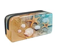 VAPOKF Astuccio portapenne per studenti con cerniera, per ragazzi e ragazze, materiale scolastico e ufficio, pianeti, luna, stelle, cielo notturno, Conchiglia stella marina sull'acqua di mare della