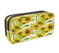 VAPOKF Astuccio portapenne per studenti con cerniera, per ragazzi e ragazze, materiale scolastico e ufficio, calendula botanica ad acquerello, Girasole Con Foglia Verde, 2.3x8.2x3.9in/6x21x10cm,