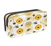 VAPOKF Astuccio portapenne per studenti con cerniera, per ragazzi e ragazze, materiale scolastico e ufficio, farfalla su girasoli, giglio rosa, Bees Honey Jar Spoon and Beehive,