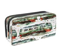 VAPOKF Astuccio portapenne per studenti con cerniera, per ragazzi e ragazze, materiale scolastico e ufficio, verde retrò con vagone ferroviario, Multi, 2.3x8.2x3.9in/6x21x10cm, Astuccio