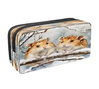 VAPOKF Astuccio portapenne per studenti con cerniera, per ragazzi e ragazze, materiale scolastico e ufficio, due criceti su un ramo di neve, Multi, 2.3x8.2x3.9in/6x21x10cm, Astuccio