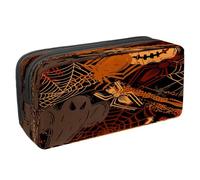 VAPOKF Astuccio portapenne per studenti con cerniera, per ragazzi e ragazze, materiale scolastico e ufficio, pipistrelli e stelle di Halloween luminosi, Halloween Ghost Spider e Web,