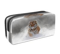 VAPOKF Astuccio portapenne per studenti con cerniera, per ragazzi e ragazze, materiale scolastico e ufficio, motivo koala grigio acquerello, Tigre che corre nella neve, 2.3x8.2x3.9in/6x21x10cm,