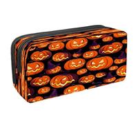 VAPOKF Astuccio portapenne per studenti con cerniera, per ragazzi e ragazze, materiale scolastico e ufficio, zucche e fantasmi di Halloween felici, Zucca di Halloween con cappello da strega,