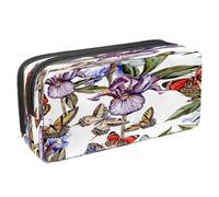 VAPOKF Astuccio portapenne per studenti con cerniera, per ragazzi e ragazze, materiale scolastico e ufficio, fiori in fiore, farfalla e libellula, Bellissime farfalle e fiori Iris,