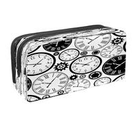 VAPOKF Astuccio portapenne per studenti con cerniera, per ragazzi e ragazze, materiale scolastico e ufficio, motivo sveglia, Orologi in bianco e nero e ingranaggi temporali, 2.3x8.2x3.9in/6x21x10cm,