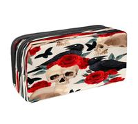 VAPOKF Astuccio portapenne per studenti con cerniera, per ragazzi e ragazze, materiale scolastico e ufficio, teschio e testa di capra, Black Raven Butterfly Dead Skull Red Rose,