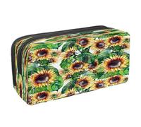 VAPOKF Astuccio portapenne per studenti con cerniera per ragazzi e ragazze, materiale scolastico e ufficio, motivo girasole acquerello, Girasole Acquerello Con Foglia Verde, 2.3x8.2x3.9in/6x21x10cm,
