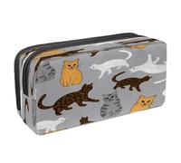VAPOKF Astuccio portapenne per studenti con cerniera, per ragazzi e ragazze, materiale scolastico e ufficio, animali dello zoo a forma di linea, Bianco Giallo Grigio e Gatti Leopord, 2.3x8.2x3.9in