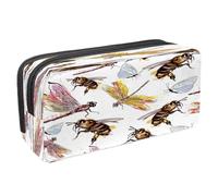 VAPOKF Astuccio portapenne per studenti con cerniera, per ragazzi e ragazze, materiale scolastico e ufficio, acquerello, farfalle, falene, insetti, Acquerello Libellula Api e Farfalla,