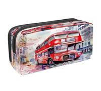 VAPOKF Astuccio portapenne per studenti con cerniera, per ragazzi e ragazze, materiale scolastico e ufficio, acquerello a due piani con autobus londinese, Multi, 2.3x8.2x3.9in/6x21x10cm, Astuccio