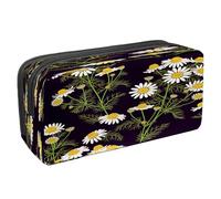 VAPOKF Astuccio portapenne per studenti con cerniera per ragazzi e ragazze, materiale scolastico e ufficio, motivo ape gialla, Camomilla selvatica con foglie verdi, 2.3x8.2x3.9in/6x21x10cm, Astuccio