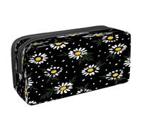 VAPOKF Astuccio portapenne per studenti con cerniera, per ragazzi e ragazze, materiale scolastico e ufficio, motivo floreale astratto di camomilla, Camomilla Floreale su Nero, 2.3x8.2x3.9in/6x21x10cm,