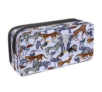 VAPOKF Astuccio portapenne per studenti con cerniera, per ragazzi e ragazze, materiale scolastico e ufficio, animali dello zoo a forma di linea, Animali tropicali leopardo elefante ze, 2.3x8.2x3.9in