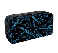 VAPOKF Astuccio portapenne per studenti con cerniera, per ragazzi e ragazze, materiale scolastico e ufficio, note musicali, cuffie, disco audio, CD, Chitarre Rock Blu, 2.3x8.2x3.9in/6x21x10cm