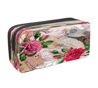 VAPOKF Astuccio portapenne per studenti con cerniera, per ragazzi e ragazze, materiale scolastico e ufficio, motivo sveglia, Torre Eiffer Rose Francobolli Lettere Scritte, 2.3x8.2x3.9in/6x21x10cm,