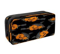 VAPOKF Astuccio portapenne per studenti con cerniera, per ragazzi e ragazze, materiale scolastico e ufficio, zucche e fantasmi di Halloween felici, Zucca Di Halloween Con Cappello Strega Scopa,