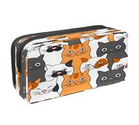 VAPOKF Astuccio portapenne per studenti con cerniera, per ragazzi e ragazze, materiale scolastico e ufficio, animali dello zoo a forma di linea, Sorriso Gatti Carini, 2.3x8.2x3.9in/6x21x10cm, Astuccio