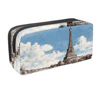 VAPOKF Astuccio portapenne per studenti con cerniera, per ragazzi e ragazze, materiale scolastico e ufficio, Torre Eiffel, fiume Senna, cielo blu