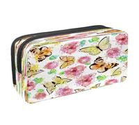 VAPOKF Astuccio portapenne per studenti con cerniera, per ragazzi e ragazze, materiale scolastico e ufficio, acquerello, farfalle, falene, insetti, Acquerello Farfalla Rose e Macchie,