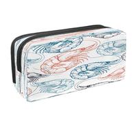 VAPOKF Astuccio portapenne per studenti con cerniera, per ragazzi e ragazze, materiale scolastico e ufficio, sfondo mare, stella marina, ancora, gabbiano, Modello di frutti di mare di gamberetti,