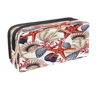 VAPOKF Astuccio portapenne per studenti con cerniera, per ragazzi e ragazze, materiale scolastico e ufficio, conchiglie marine, stelle marine, alghe, corallo, Stelle marine rosse conchiglie e corallo