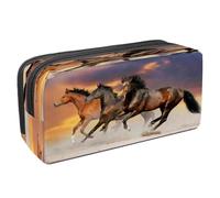 VAPOKF Astuccio portapenne per studenti con cerniera, per ragazzi e ragazze, materiale scolastico e ufficio, motivo: calcio che vola attraverso le crepe del muro, Tre Cavalli Galoppo in Deserto