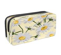VAPOKF Astuccio portapenne per studenti con cerniera per ragazzi e ragazze, materiale scolastico e ufficio, motivo girasole acquerello, Camomilla bianca su giallo, 2.3x8.2x3.9in/6x21x10cm, Astuccio