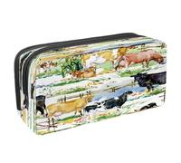 VAPOKF Astuccio portapenne per studenti con cerniera per ragazzi e ragazze, materiale scolastico e ufficio, motivo colorato con silhouette di cane, Mucche e vitelli animali da fattoria di campagna,